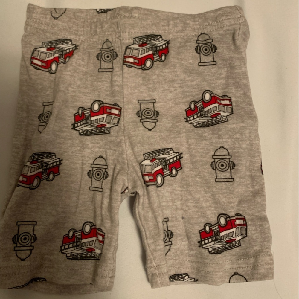 Gray Shorts with Fire Truck Print